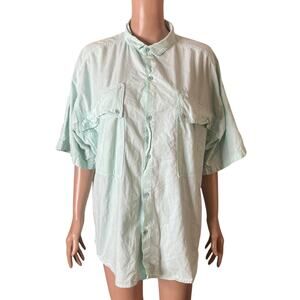 Vintage Sausalito Shirt Mens Large Button Front Teal Green Short Sleeve